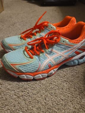 ASICS Women's Light Blue and Orange Athletic Running Sneakers